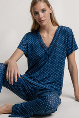 Pigiama Donna Pantane Lungo e Manica Corta in Tessuto Saten art 64104