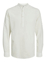 JJLINEN BLEND BAND HALF PLACKET SHIRT LS 12248593 - WHITE