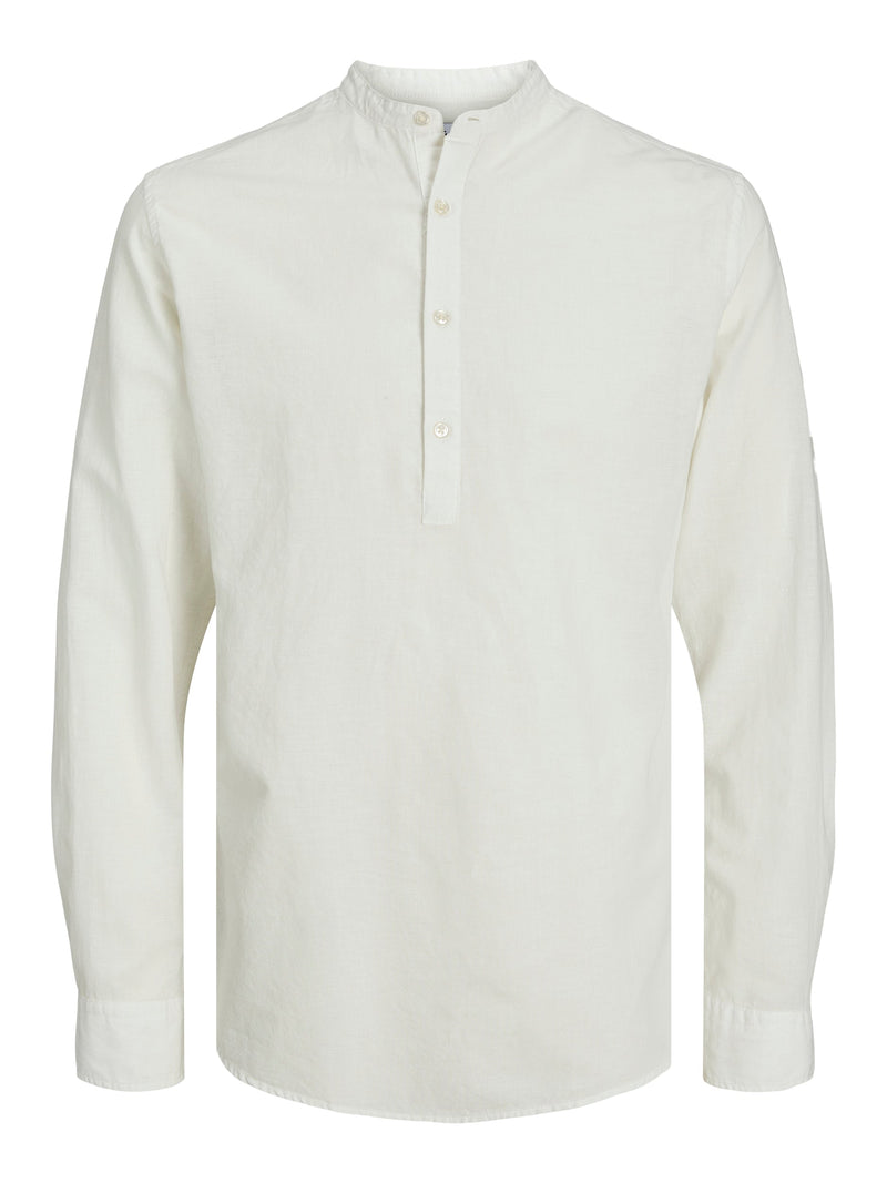 JJLINEN BLEND BAND HALF PLACKET SHIRT LS 12248593 - WHITE