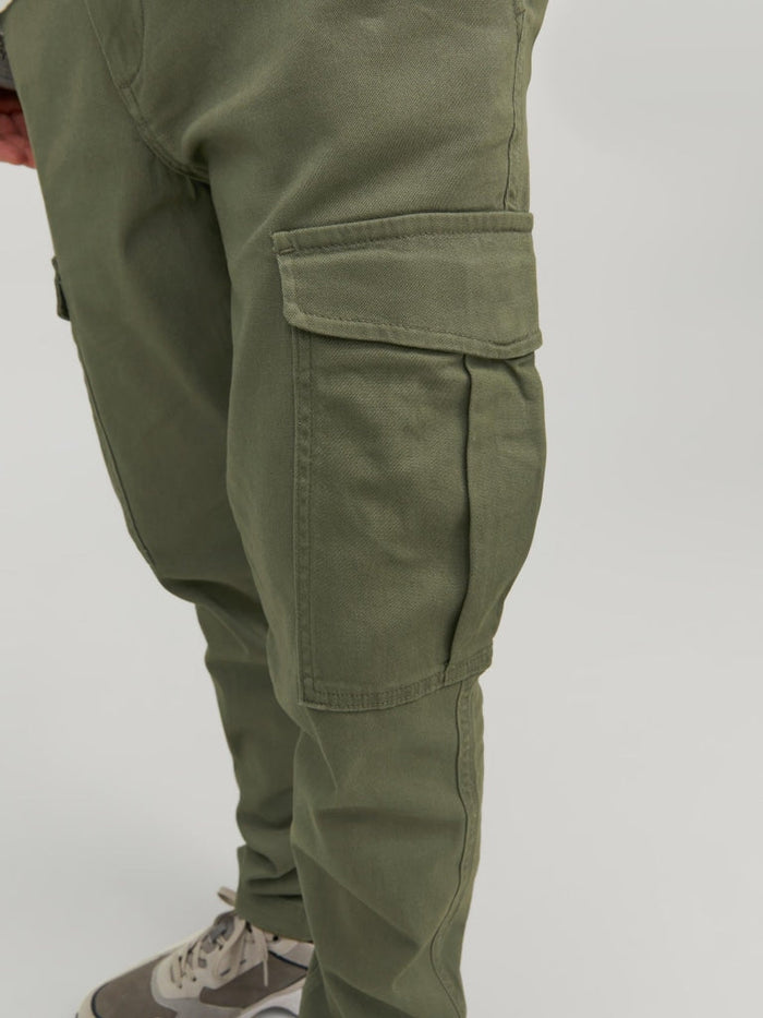 JACK & JONES Pantaloni Chino Larghi Uomo – Oliva Impolverato, Vita Media, 27W X 32L, Cotone Elastan