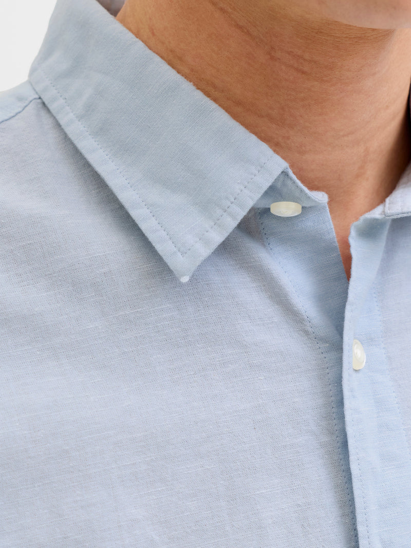 JACK & JONES Camicia Lino Uomo Slim Fit - Jjebreeze Linen Ble Band LS, Colletto A Fascia, Maniche Lunghe (Plus Size)
