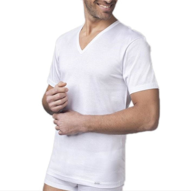 Maglia uomo in filo di scozia con scollo a V - S / BIANCO - 