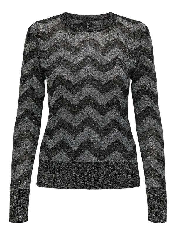 ONLJILLO LS ZIGZAG O-NECK GLITTER KNT 15358443 - T-SHIRT &