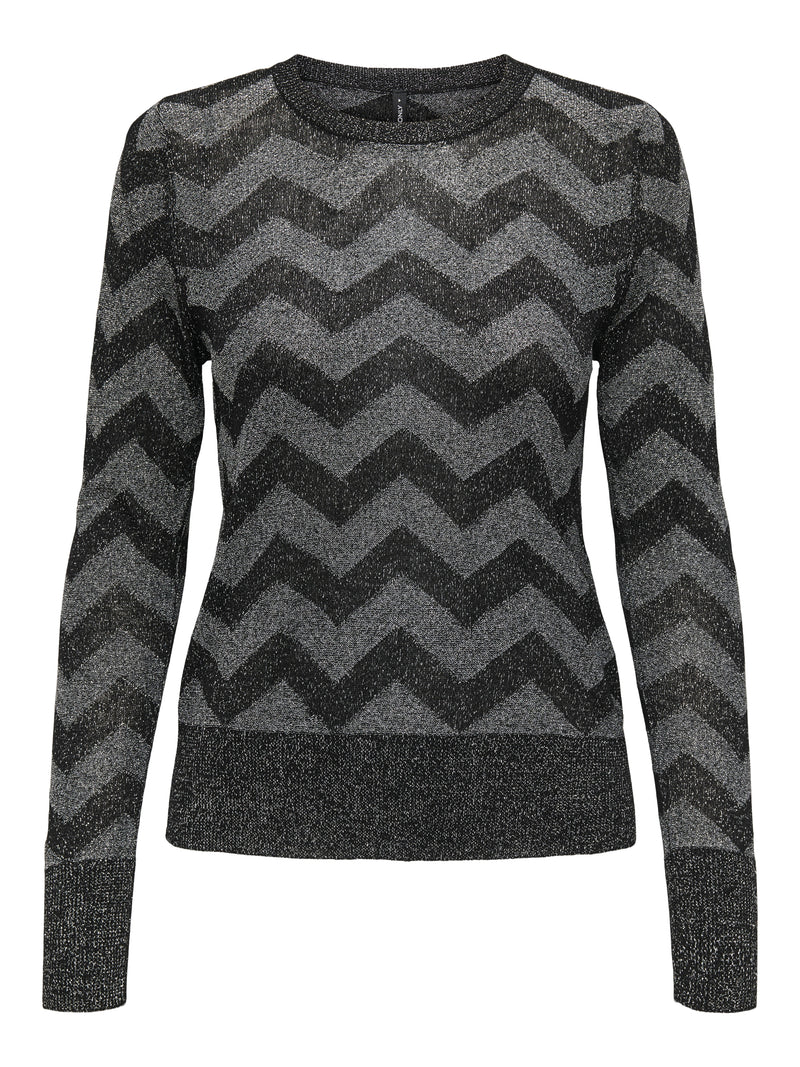 ONLJILLO LS ZIGZAG O-NECK GLITTER KNT 15358443 - T-SHIRT &