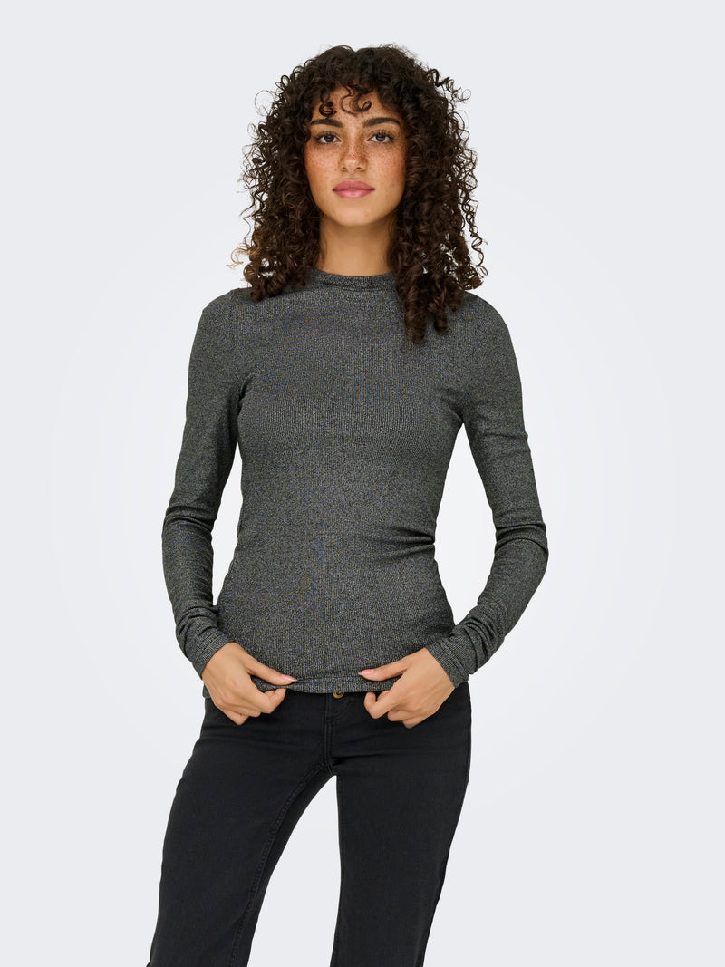 ONLLENA L/S O NECK GLITTER RIB TOP JRS 15357897 T SHIRT &