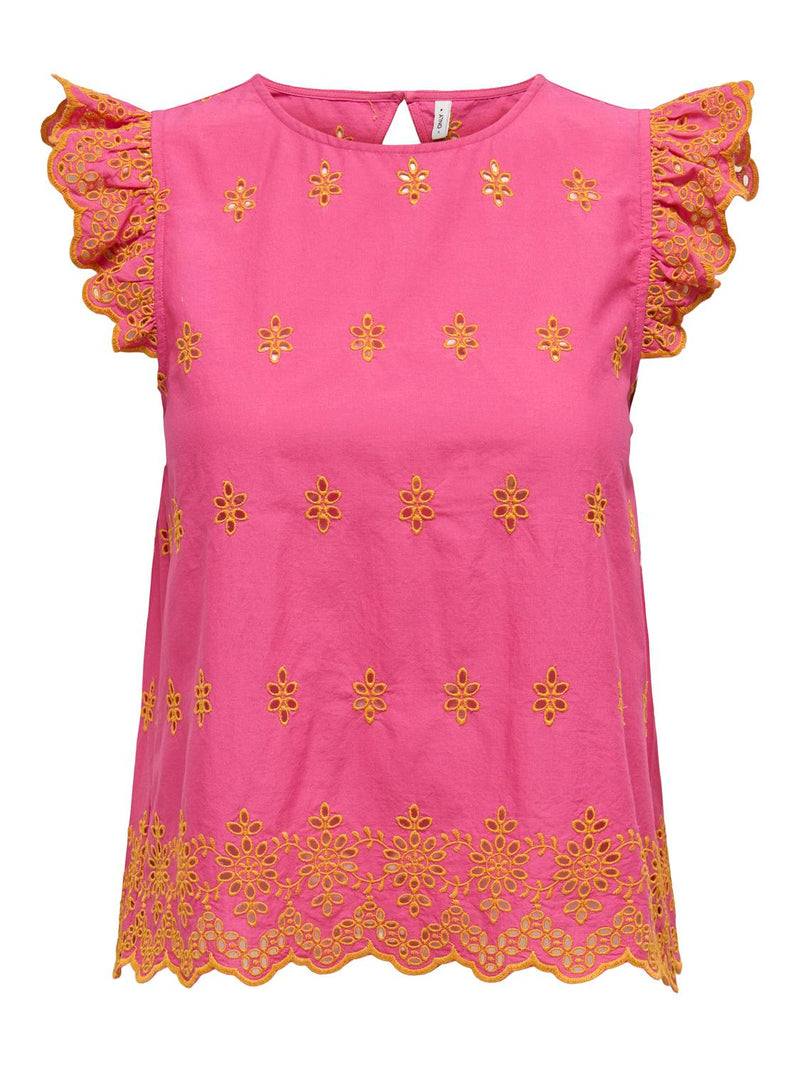 ONLLOU LIFE EMB S/S OPEN BACK TOP PTM 15342568 - T-SHIRT &