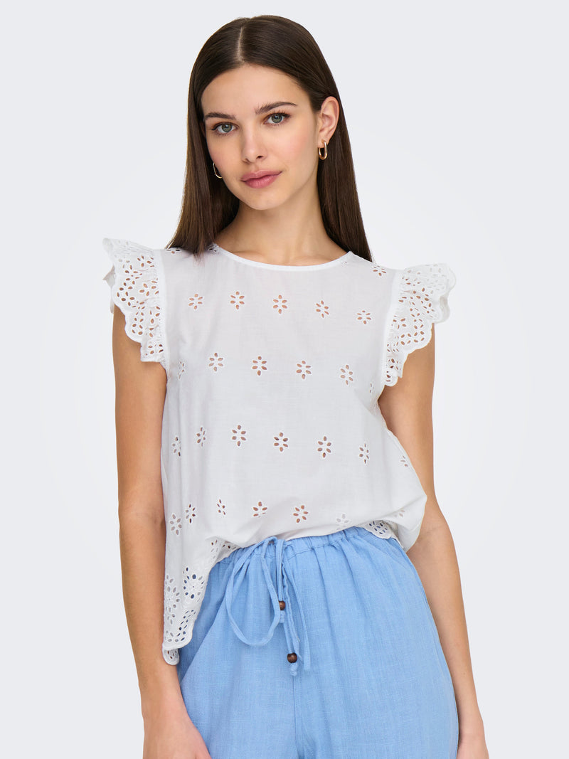 ONLLOU LIFE EMB S/S OPEN BACK TOP PTM 15342568 - T-SHIRT &
