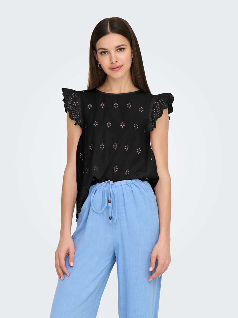 ONLLOU LIFE EMB S/S OPEN BACK TOP PTM 15342568 - T-SHIRT &