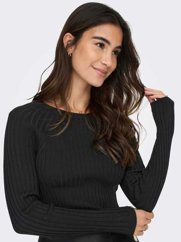 ONLMEDDI LS RIB CROP O-NECK CC KNT 15280060 - BLACK / XS