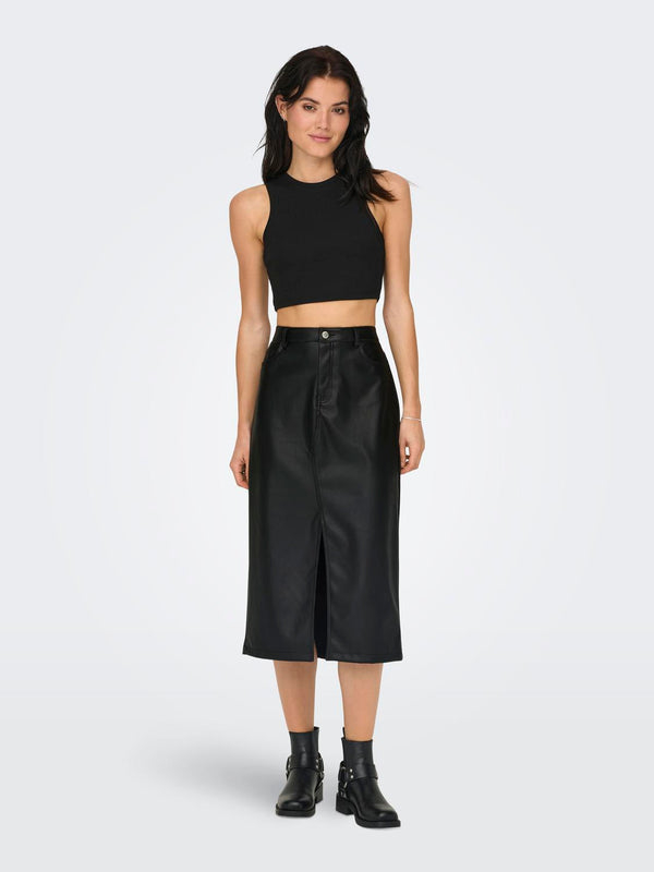 ONLKIRI HW LO SLIT FAUX LEA SKIRT CC PNT 15324778 - GONNA