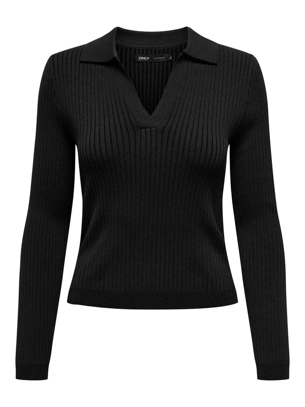 ONLKAYA LS POLO V-NECK PULLOVER EX KNT 15344841 - BLACK