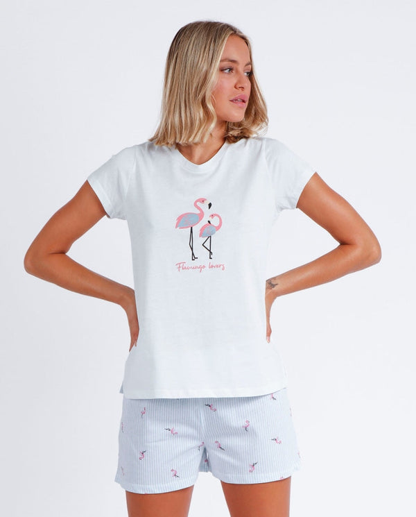 PIJAMA MANGA CORTA FLAMINGO LOVERS 60170 - AZUL / S -