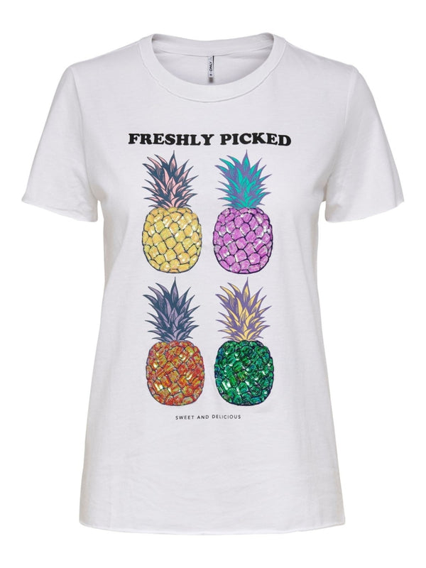 Onlkita Life Reg S/s Fruit Top Box Jrs - 15203624 Bright White / L- T-Shirt & Donna